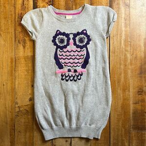 Gymboree Dress size 6 knit sweater dress cotton owls shirt sleeve dress Gray